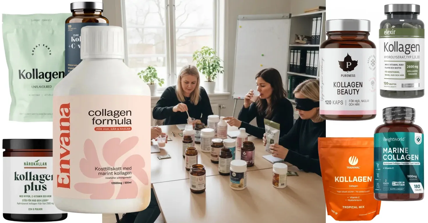 Testpanelen provar kollagentillskotten i jämförelsen runt ett bord